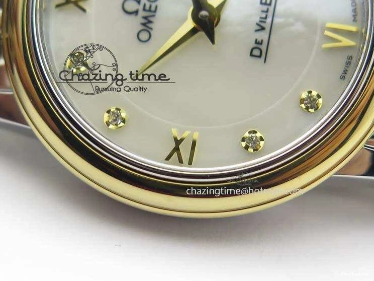 0315 OnTrend De Ville 27mm SS YG Ladies MK 1:1 Best Edition White MOP Dial Diamond Markers On SS Bracelet Ronda Quartz 8187